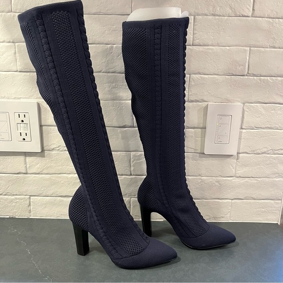 Charles by Charles David sz 5 David navy cable knit tall pull on sock boots - Picture 1 of 15